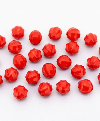 OPAQUE PLASTIC BEADS - BALL FACETED 03 STRIPE - 8mm RED С07 - 50g Hole-1.8mm (215pcs.)