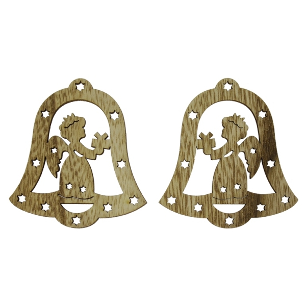 LASER CUT WOODEN FIGURES - PENDANT CHRISTMAS - BELL 02 (China) - 65x70x3mm NATURAL (DARK) - PACKAGE 20pcs. Hole-3.0mm