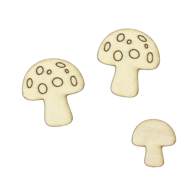 LASER CUT WOODEN FIGURES FOR GLUING - MUSHROOM 01 - 27x30mm NATURAL - PACKAGE 100pcs.