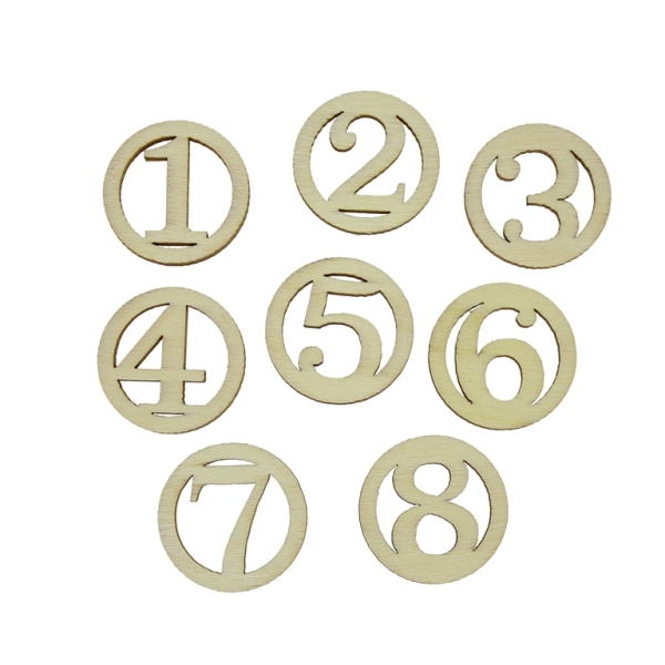 LASER CUT WOODEN FIGURES FOR GLUING - NUMBERS IN CIRCLE 01 (China) - 25x3mm NATURAL - PACKAGE 100pcs.