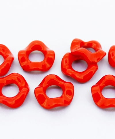 OPAQUE PLASTIC BEADS - RING WAVE - 15x5mm RED С07 - PACKAGE 500g Hole-6.0mm (1000pcs.)