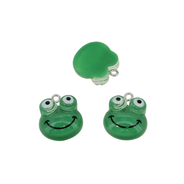 PLASTIC BEADS - RESIN 3D - PENDANT - FROG 01 - 18x20x7mm GREEN-BLACK-WHITE - 2pcs. Hole-2.0mm