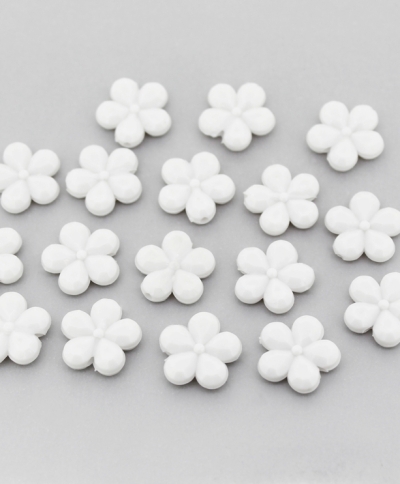 OPAQUE PLASTIC BEADS - FLOWER 03 FACETED - 13x3.5mm WHITE С01 - PACKAGE 500g Hole-1.5mm (1350pcs.)