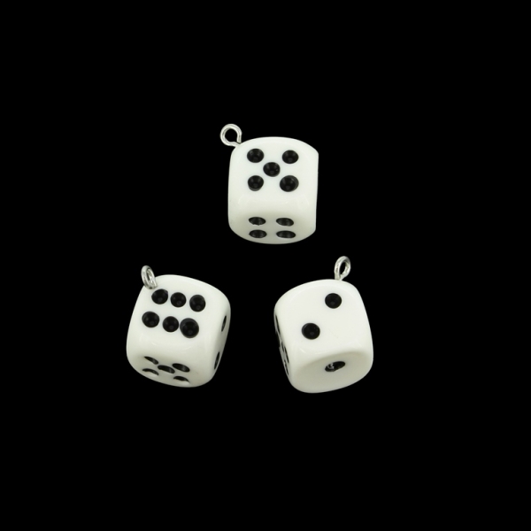 PLASTIC BEADS - RESIN 3D - PENDANT - DICE 01 - 15x15x19mm WHITE AND BLACK - 2pcs. Hole-2.0mm