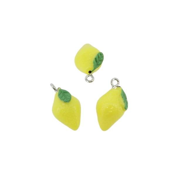 PLASTIC BEADS - RESIN 3D - PENDANT - LEMON 01 - 12x22mm YELLOW (LIGHT) AND GREEN - 2pcs. Hole-2.0mm