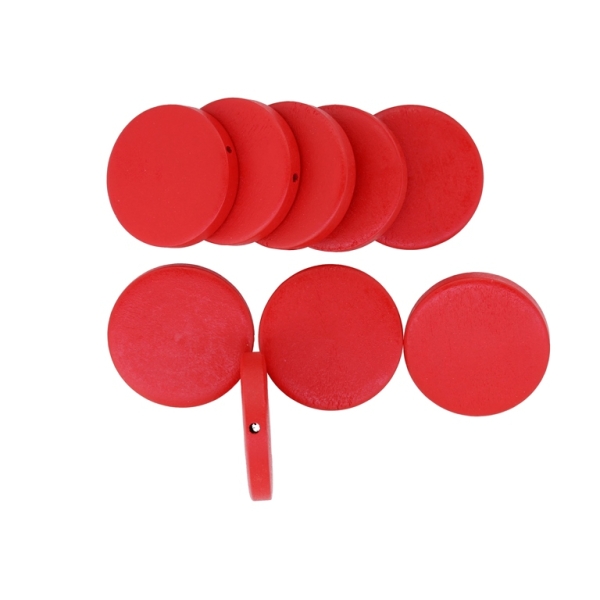 WOODEN BEADS - FLAT ROUND - 30x5mm RED 22 - PACKAGE 100pcs. Hole-2.5mm