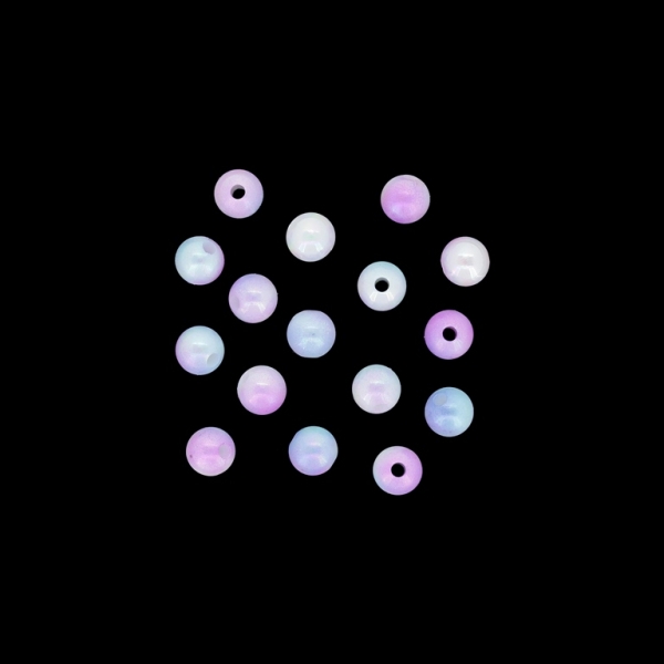 OPAQUE PLASTIC BEADS WITH COATING- UV - BALL - 6mm PURPLE-BLUE (LIGHT)-WHITE - 50g Hole-1.6mm (490pcs.)