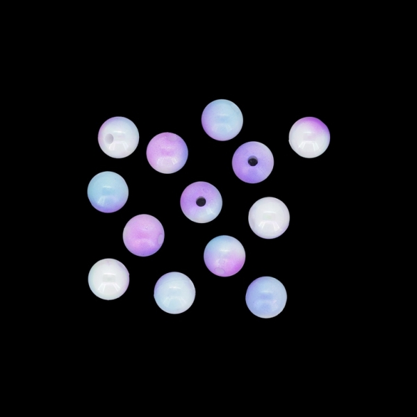 OPAQUE PLASTIC BEADS WITH COATING- UV - BALL - 8mm PURPLE-BLUE (LIGHT)-WHITE - 50g Hole-1.8mm (190pcs.)