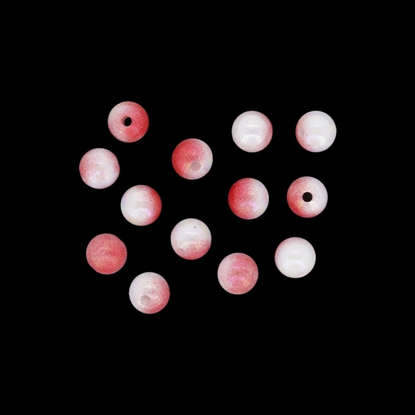 OPAQUE PLASTIC BEADS WITH COATING- UV - BALL - 8mm RED-RED (LIGHT)-WHITE - 50g Hole-1.8mm (190pcs.)