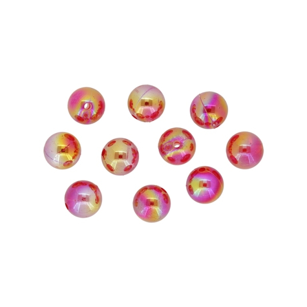 TRANSPARENT PLASTIC BEADS WITH COATING - UV - BALL - 10mm RED (LIGHT) (АВ) - 50g Hole-1.8mm (99pcs.)