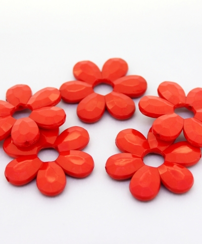 OPAQUE PLASTIC BEADS - FLOWER 04 FACETED - INNER HOLE 7.5mm - 33x4mm RED С07 - PACKAGE 500g Hole-1.8mm (210pcs.)