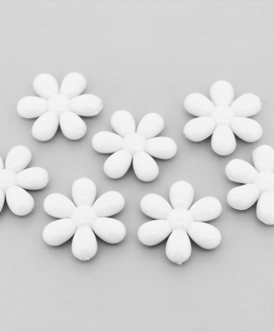 OPAQUE PLASTIC BEADS - FLOWER 05 - 24x5.5mm WHITE С01 - PACKAGE 500g Hole-1.8mm (330pcs.)