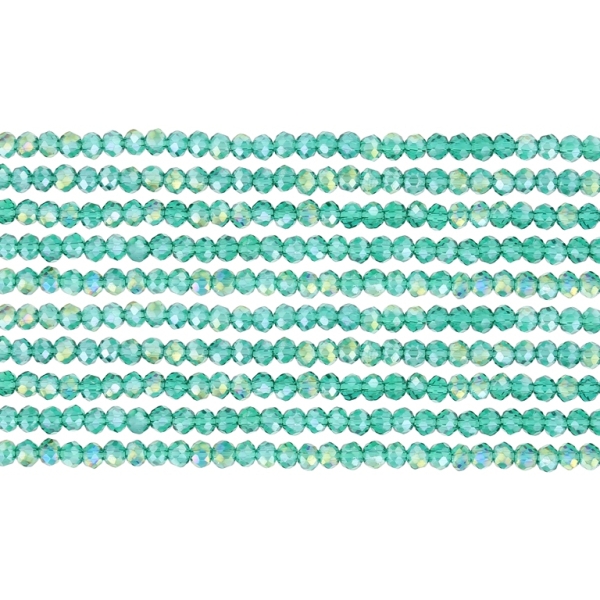 GLASS BEADS - FACETED RONDELLE CRYSTALS - 3x2mm - АВ TRANSPARENT - TURQUOISE GREEN 023AB - PACKAGE (10x126pcs.) Hole-0.8mm