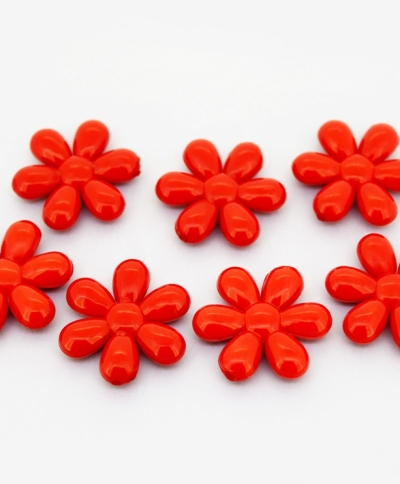 OPAQUE PLASTIC BEADS - FLOWER 05 - 24x5.5mm RED С07 - PACKAGE 500g Hole-1.8mm (330pcs.)