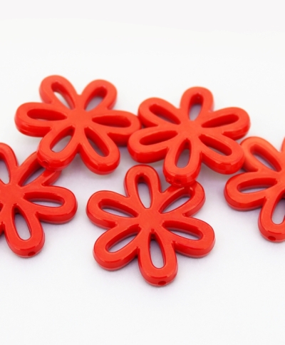 OPAQUE PLASTIC BEADS - FLOWER CONTOUR - 31x4.5mm RED С07 - PACKAGE 500g Hole-1.8mm (240pcs.)