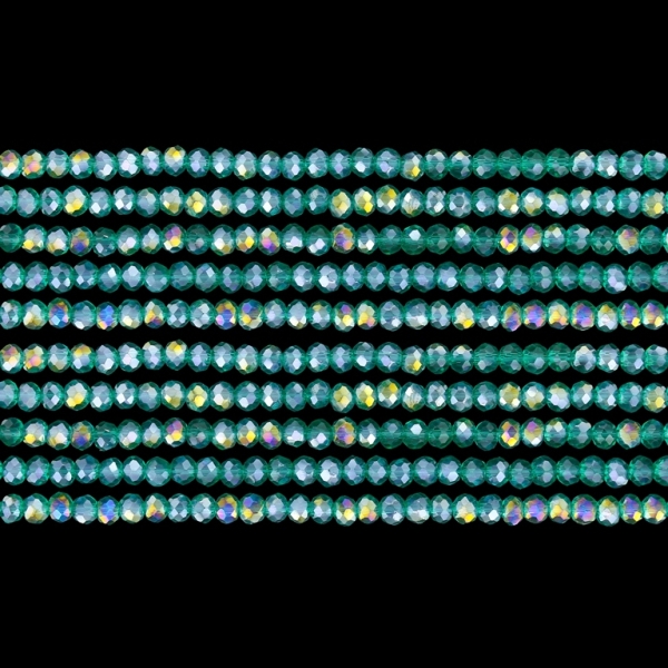 GLASS BEADS - FACETED RONDELLE CRYSTALS - 2.5x2mm - АВ TRANSPARENT - TURQUOISE GREEN 023AB - STRING (166pcs.) Hole-0.8mm