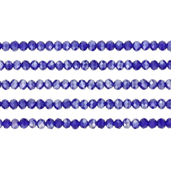 GLASS BEADS - FACETED RONDELLE CRYSTALS - 4x3mm - АВ TRANSPARENT - BLUE (DARK) 005AB - STRING (128pcs.) Hole-1.0mm