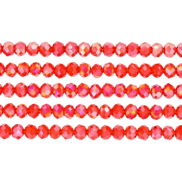 GLASS BEADS - FACETED RONDELLE CRYSTALS - 6x5mm - АВ TRANSPARENT - RED 033АВ - PACKAGE (5x88pcs.) Hole-1.2mm