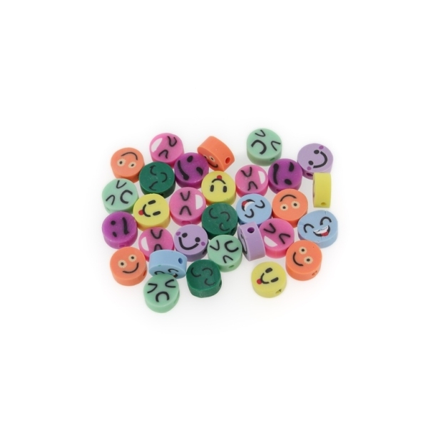 POLYMER CLAY FIMO BEADS - DISK - EMOJIS MIX 01- 9mm MIX - 50pcs. Hole-1.6mm