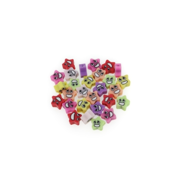 POLYMER CLAY FIMO BEADS - STAR 02 - 9mm MIX - 50pcs. Hole-1.6mm