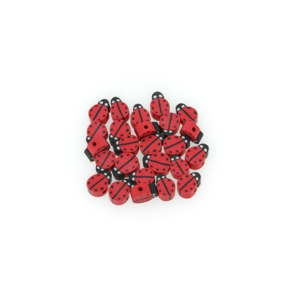 POLYMER CLAY FIMO BEADS - LADYBUG 01 - 8x10mm RED (LIGHT)-BLACK-WHITE - PACKAGE 990pcs. Hole-1.6mm