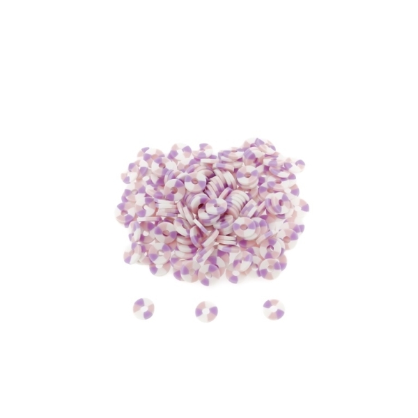 POLYMER CLAY FIMO BEADS - WASHER 01 - 6mm - PINK (LIGHT)-PURPLE (LIGHT)-WHITE - 25g (600pcs.) Hole-2.0mm