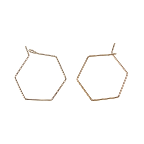 METAL ELEMENTS - CHANDELIER EARRINGS - WIRE - HEXAGON - 22mm GOLD COLOR-PINK - 30pcs.