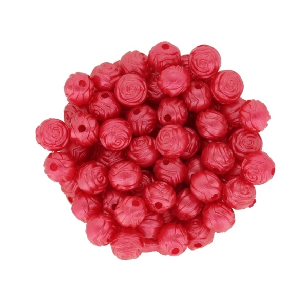 ACRYLIC IMITATION PLASTIC PEARLS EMBOSSED - BALL ROSE - 8mm RED (LIGHT) - 50g Hole-2.0mm (200pcs.)