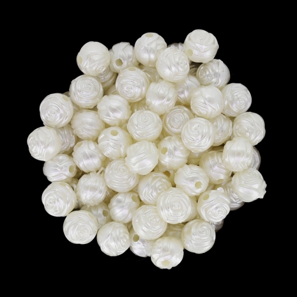 ACRYLIC IMITATION PLASTIC PEARLS EMBOSSED - BALL ROSE - 8mm ECRU - 50g Hole-2.0mm (200pcs.)