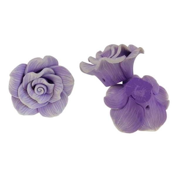 POLYMER CLAY FIMO BEADS - ROSE 02 STRIPES - 40x23mm WHITE-PURPLE (LIGHT) 128 - 2pcs. Hole-2.0mm