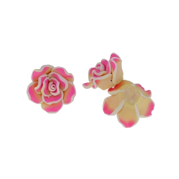 POLYMER CLAY FIMO BEADS - ROSE 02 MULTICOLORED - 30x18mm YELLOW (LIGHT)-PINK ELECTRICAL 129 - 5pcs. Hole-2.0mm