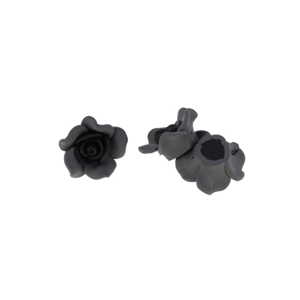 POLYMER CLAY FIMO BEADS - ROSE 06 - 25x12mm - BLACK-GRAY (DARK) 01 - 9pcs. Hole-2.0mm