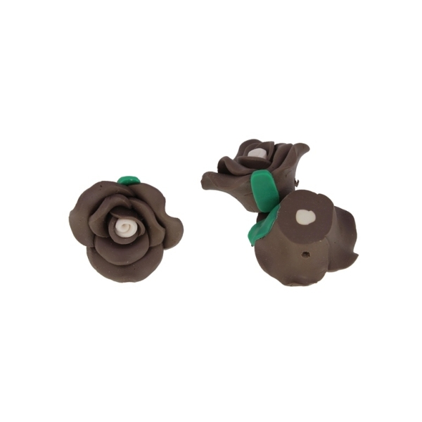 POLYMER CLAY FIMO BEADS - ROSE 08 - 30x16mm - ECRU-BROWN (DARK)-GREEN (DARK) 04 - 5pcs. Hole-2.0mm