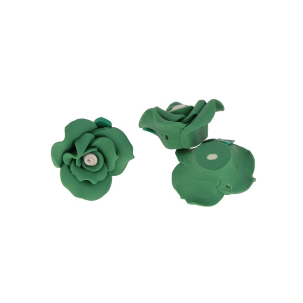 POLYMER CLAY FIMO BEADS - ROSE 08 - 31x15mm - ECRU-GREEN-GREEN (DARK) 02 - 5pcs. Hole-2.0mm