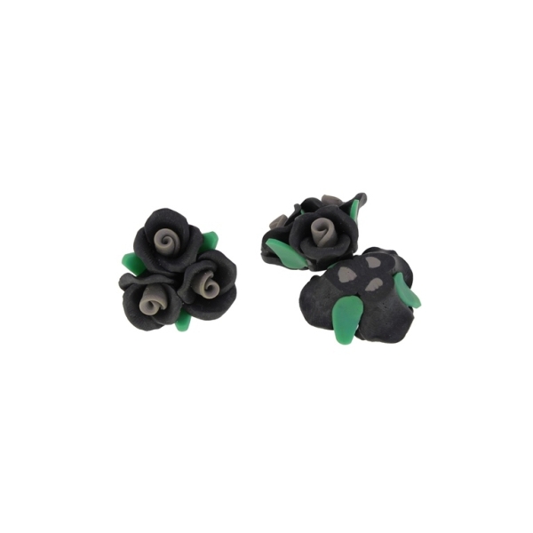 POLYMER CLAY FIMO BEADS - ROSES 01 - 25x13mm BLACK-GRAY-GREEN 01 - PACKAGE 80pcs. Hole-2.0mm