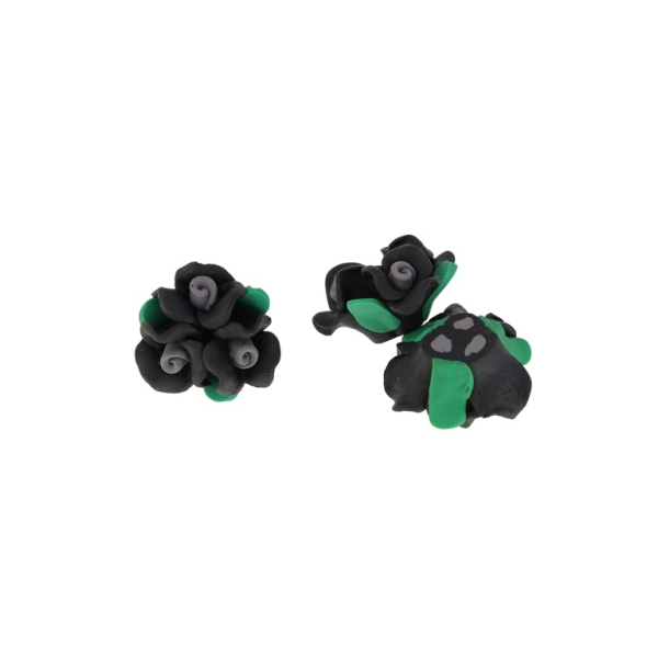 POLYMER CLAY FIMO BEADS - ROSES 01 - 28x13mm BLACK-GRAY-GREEN 02 - 8pcs. Hole-2.0mm