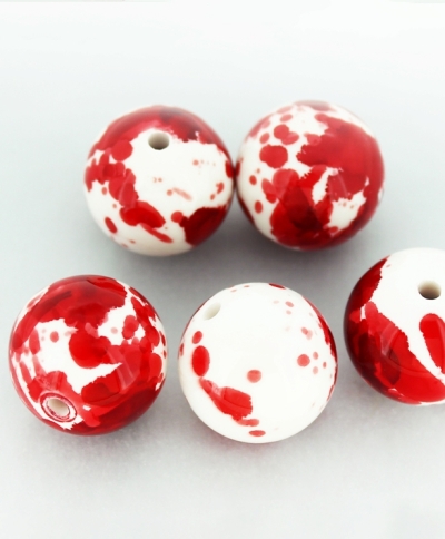 OPAQUE PLASTIC BEADS - SPRAYED - BALL - 20 MM RED WITH WHITE - 500g Hole:3.0mm (115pcs.)