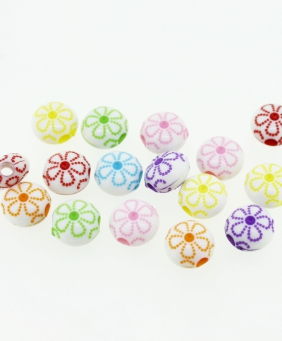 COLOR WASHED PLASTIC BEADS - FLAT ROUND FLOWER - 10x6mm MIX - 50g Hole-2.8mm (143pcs.)