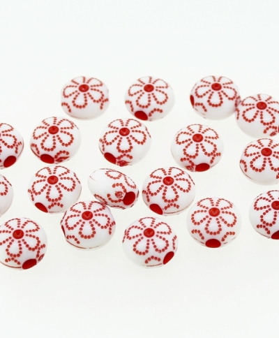 COLOR WASHED PLASTIC BEADS - FLAT ROUND FLOWER - 10x6mm RED - 50g Hole-2.8mm (143pcs.)