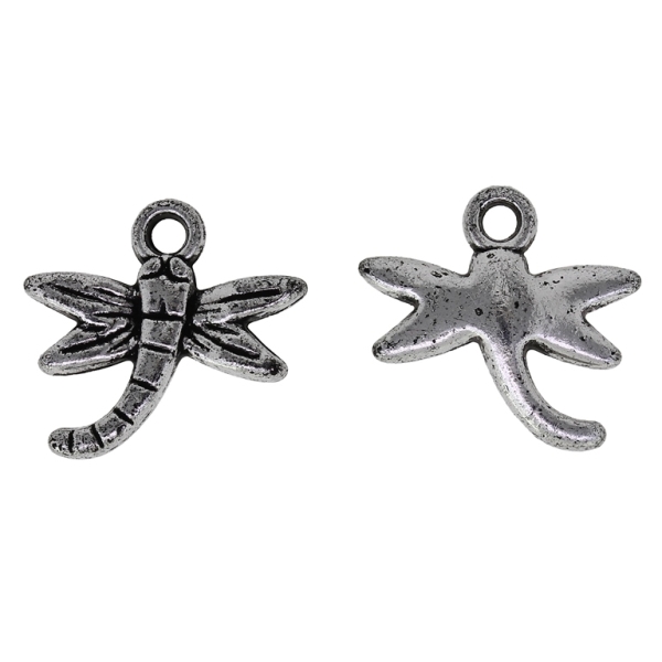 METAL PLATED PLASTIC / CCB PENDANTS - DRAGONFLY 02 - 18x17x4mm NICKEL - 50g Hole-2.2mm (149pcs.)