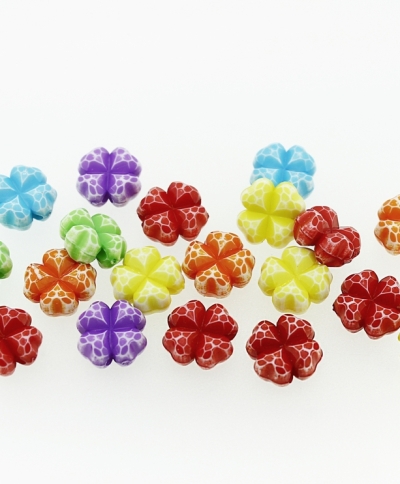 COLOR WASHED PLASTIC BEADS - CLOVER - 11x6mm MIX - PACKAGE 500g Hole-1.8mm (1000pcs.)