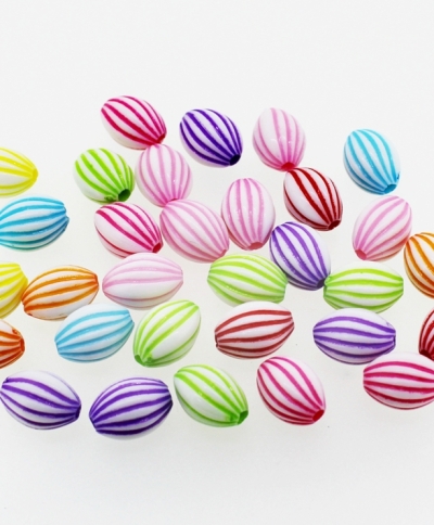 COLOR WASHED PLASTIC BEADS - ELLIPSE STRIPE - 11x7.5mm MIX - PACKAGE 500g Hole-2.0mm (1450pcs.)