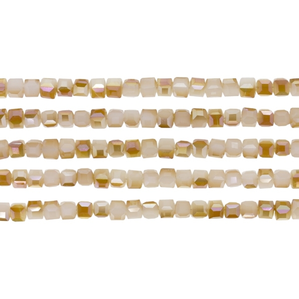  GLASS BEADS - CRYSTALS - CUBE 4x4mm - UV - BEIGE 076 - STRING (98pcs.) Hole-1.2mm