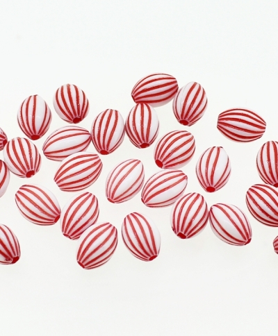 COLOR WASHED PLASTIC BEADS - ELLIPSE STRIPE - 11x7.5mm RED - PACKAGE 500g Hole-2.0mm (1450pcs.)