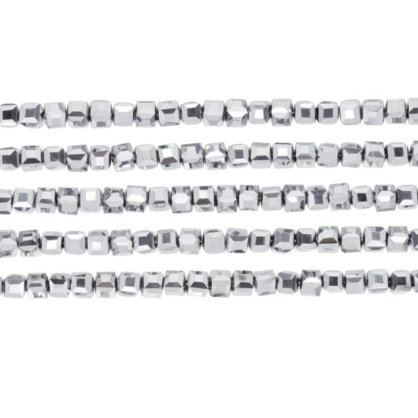 GLASS BEADS - CRYSTALS - CUBE 4x4mm - METALLIC - SILVER 110 - PACKAGE (5x98pcs.) Hole-1.2mm