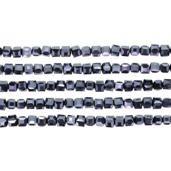  GLASS BEADS - CRYSTALS - CUBE 4x4mm - METALLIC - HEMATITE 113 - STRING (98pcs.) Hole-1.2mm