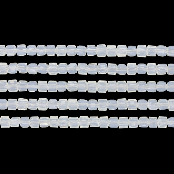  GLASS BEADS - CRYSTALS - CUBE 4x4mm - MILKY - TRANSPARENT 036 - STRING (98pcs.) Hole-1.2mm