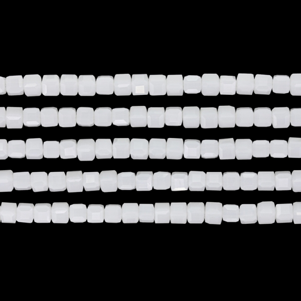  GLASS BEADS - CRYSTALS - CUBE 4x4mm - OPAQUE - WHITE 048 - STRING (98pcs.) Hole-1.2mm