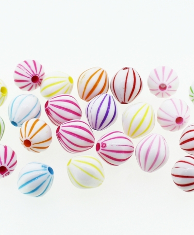 COLOR WASHED PLASTIC BEADS - ELLIPSE STRIPE 02 - 12x11mm MIX - PACKAGE 500g Hole-2.5mm (650pcs.)