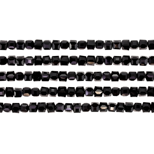  GLASS BEADS - CRYSTALS - CUBE 4x4mm - OPAQUE - BLACK 002 - STRING (98pcs.) Hole-1.2mm